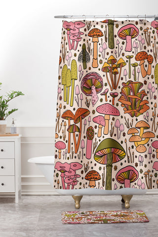 Doodle By Meg Vintage Mushroom Print Shower Curtain And Mat