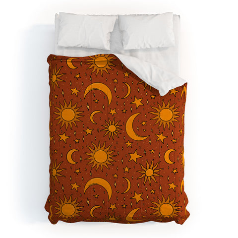 Doodle By Meg Vintage Star and Sun in Rust Comforter