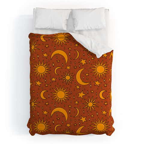 Doodle By Meg Vintage Star and Sun in Rust Duvet Cover