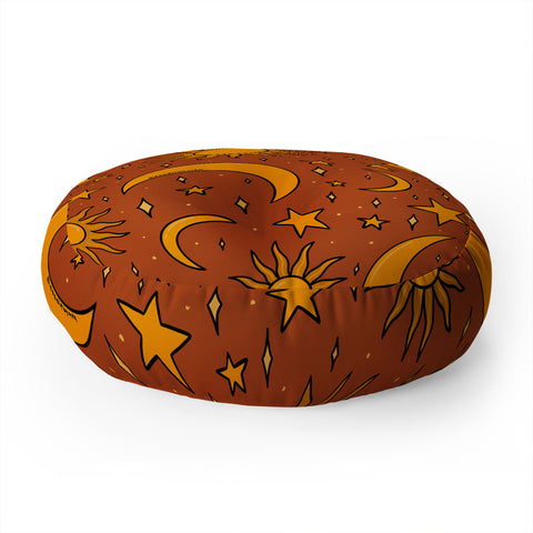 Doodle By Meg Vintage Star and Sun in Rust Floor Pillow Round