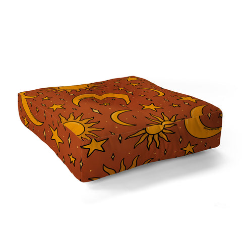 Doodle By Meg Vintage Star and Sun in Rust Floor Pillow Square