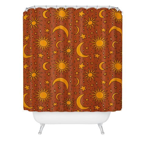 Doodle By Meg Vintage Star and Sun in Rust Shower Curtain