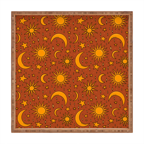 Doodle By Meg Vintage Star and Sun in Rust Square Tray