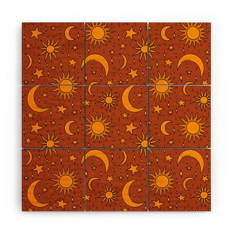 Doodle By Meg Vintage Star and Sun in Rust Wood Wall Mural