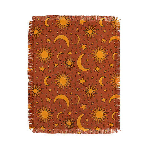Doodle By Meg Vintage Star and Sun in Rust Throw Blanket