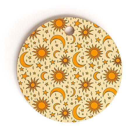Doodle By Meg Vintage Sun and Star Print Cutting Board Round