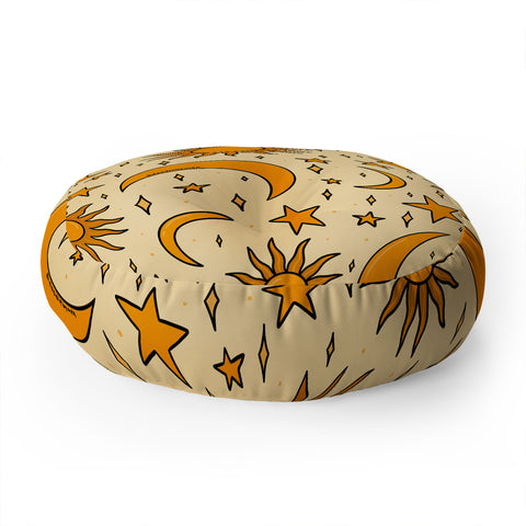 Doodle By Meg Vintage Sun and Star Print Floor Pillow Round