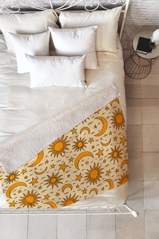 Doodle By Meg Vintage Sun and Star Print Fleece Throw Blanket