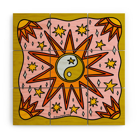 Doodle By Meg Yin Yang Sun Wood Wall Mural