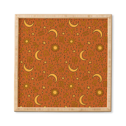 Doodle By Meg Zodiac Sun and Star Print Rust Framed Wall Art