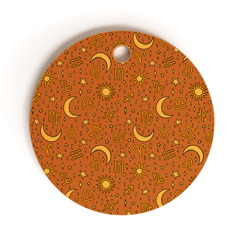 Doodle By Meg Zodiac Sun and Star Print Rust Cutting Board Round