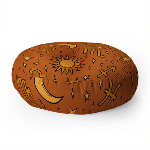 Doodle By Meg Zodiac Sun and Star Print Rust Floor Pillow Round