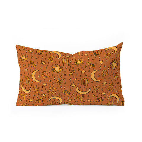Doodle By Meg Zodiac Sun and Star Print Rust Oblong Throw Pillow