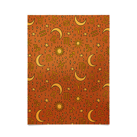 Doodle By Meg Zodiac Sun and Star Print Rust Poster