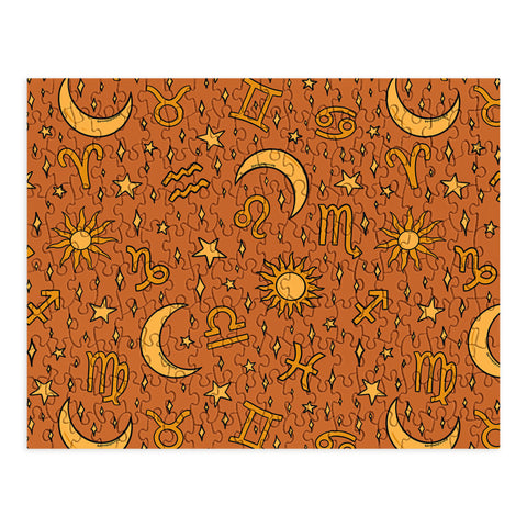 Doodle By Meg Zodiac Sun and Star Print Rust Puzzle