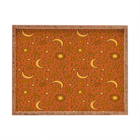 Doodle By Meg Zodiac Sun and Star Print Rust Rectangular Tray