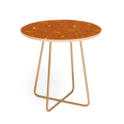 Doodle By Meg Zodiac Sun and Star Print Rust Round Side Table