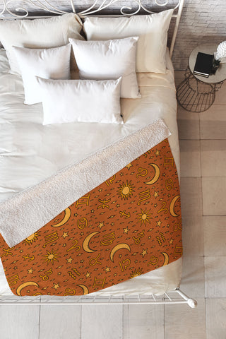 Doodle By Meg Zodiac Sun and Star Print Rust Fleece Throw Blanket