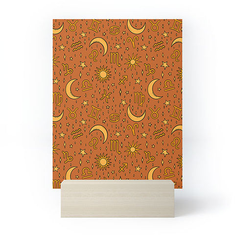 Doodle By Meg Zodiac Sun and Star Print Rust Mini Art Print