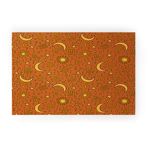 Doodle By Meg Zodiac Sun and Star Print Rust Welcome Mat