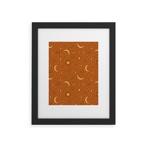 Doodle By Meg Zodiac Sun and Star Print Rust Framed Art Print