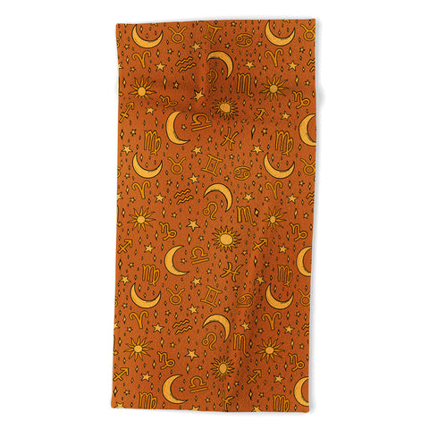 Doodle By Meg Zodiac Sun and Star Print Rust Beach Towel