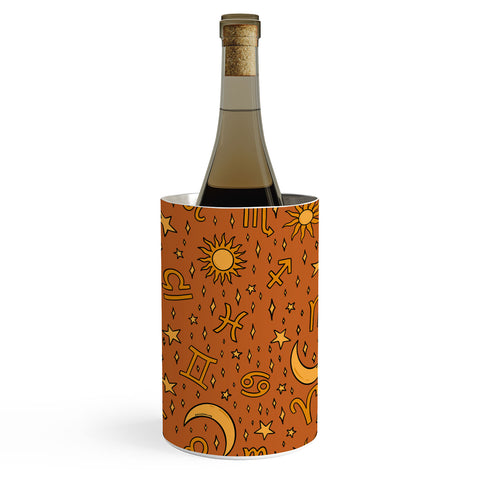 Doodle By Meg Zodiac Sun and Star Print Rust Wine Chiller