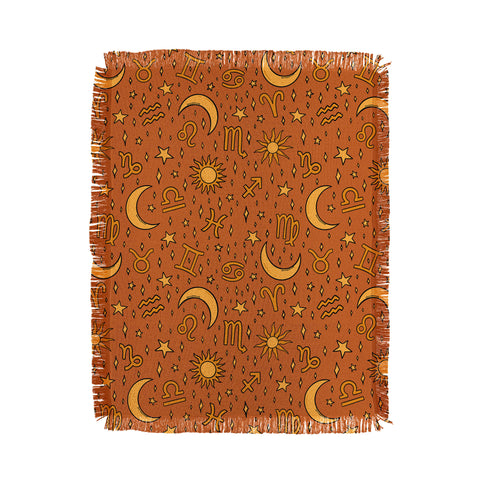 Doodle By Meg Zodiac Sun and Star Print Rust Throw Blanket