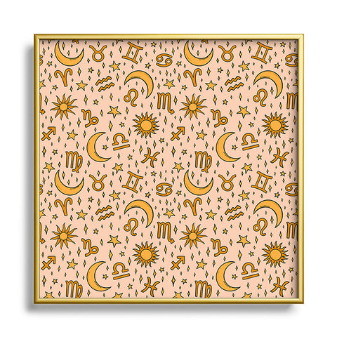 Doodle By Meg Zodiac Sun Star Print Cream Metal Square Framed Art Print