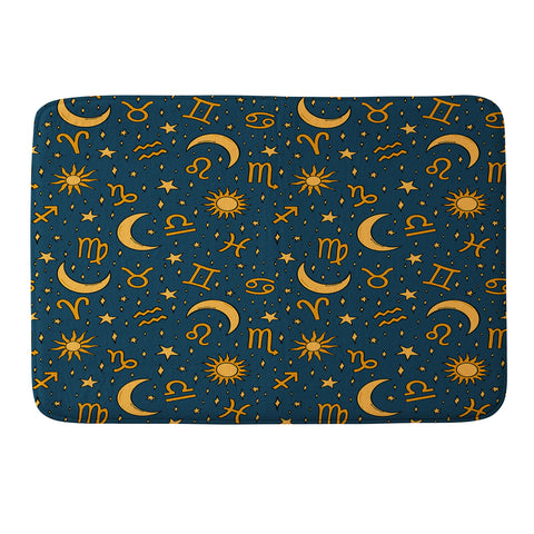 Doodle By Meg Zodiac Sun Star Print Navy Memory Foam Bath Mat