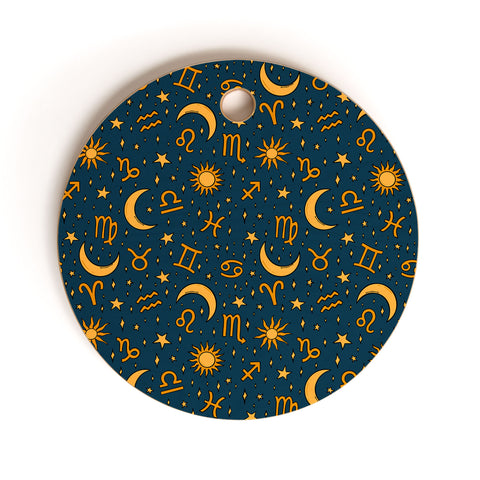 Doodle By Meg Zodiac Sun Star Print Navy Cutting Board Round