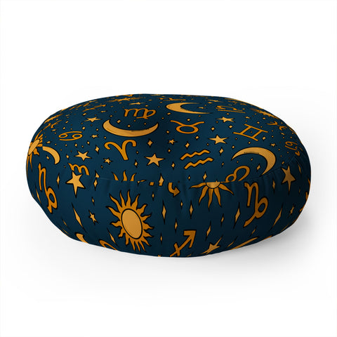 Doodle By Meg Zodiac Sun Star Print Navy Floor Pillow Round