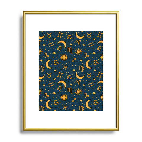 Doodle By Meg Zodiac Sun Star Print Navy Metal Framed Art Print