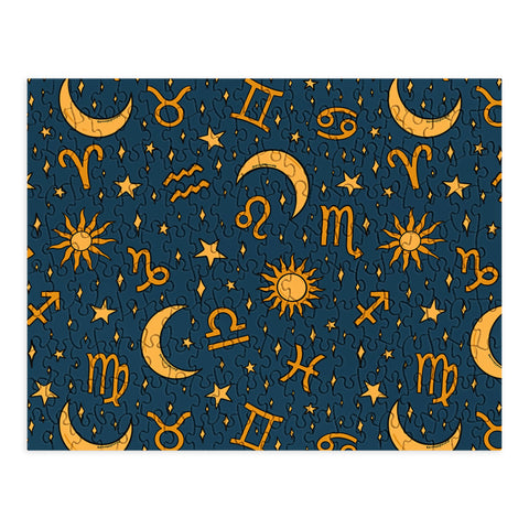 Doodle By Meg Zodiac Sun Star Print Navy Puzzle