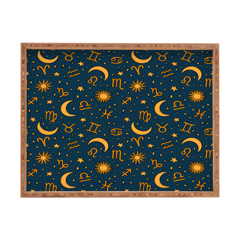 Doodle By Meg Zodiac Sun Star Print Navy Rectangular Tray