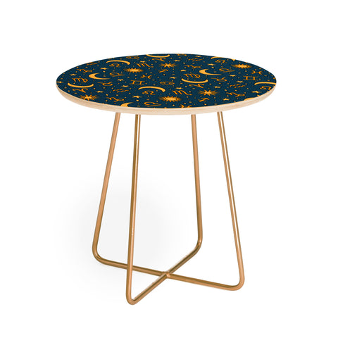Doodle By Meg Zodiac Sun Star Print Navy Round Side Table