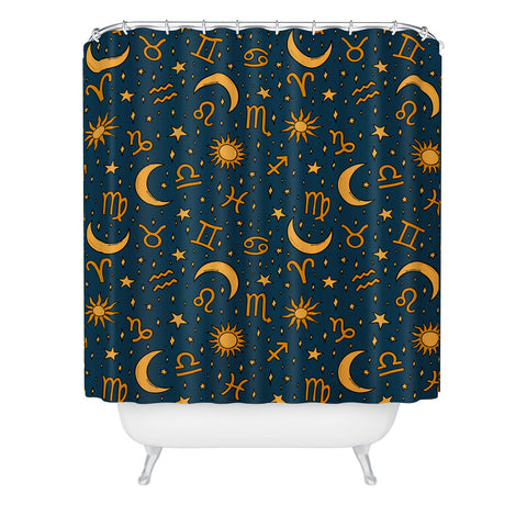 Doodle By Meg Zodiac Sun Star Print Navy Shower Curtain