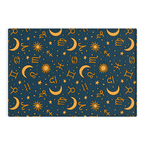 Doodle By Meg Zodiac Sun Star Print Navy Outdoor Rug