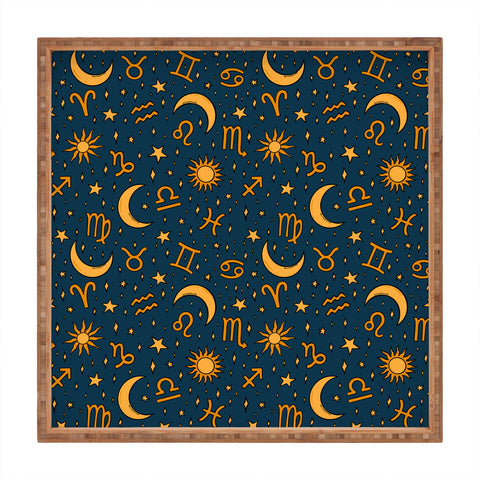 Doodle By Meg Zodiac Sun Star Print Navy Square Tray
