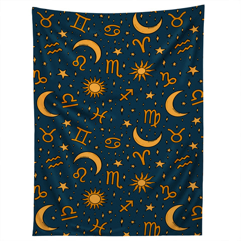 Doodle By Meg Zodiac Sun Star Print Navy Tapestry