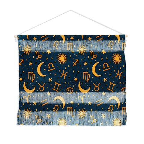 Doodle By Meg Zodiac Sun Star Print Navy Wall Hanging Landscape
