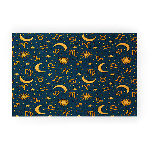 Doodle By Meg Zodiac Sun Star Print Navy Welcome Mat