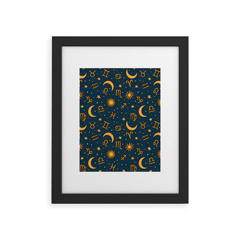 Doodle By Meg Zodiac Sun Star Print Navy Framed Art Print