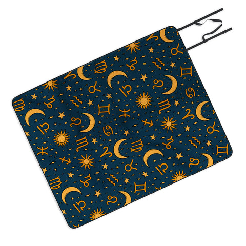 Doodle By Meg Zodiac Sun Star Print Navy Picnic Blanket
