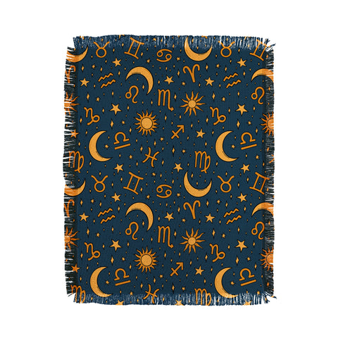 Doodle By Meg Zodiac Sun Star Print Navy Throw Blanket