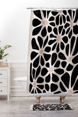 DorisciciArt Mid Century Modern Floral A Shower Curtain And Mat