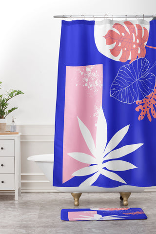 DorisciciArt pink and blue Shower Curtain And Mat