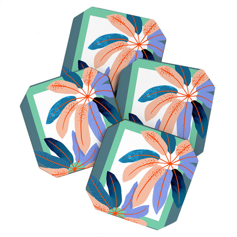 DorisciciArt tropical plants Coaster Set