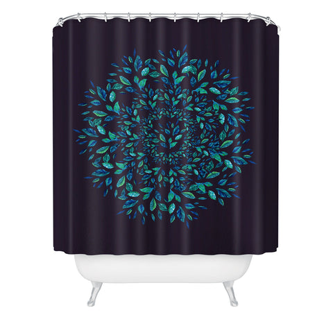 Elenor DG Blue Leaves Mandala Shower Curtain