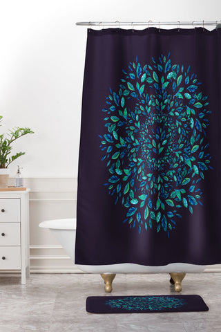 Elenor DG Blue Leaves Mandala Shower Curtain And Mat